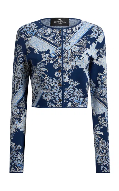 Etro Patterned Knit Cardigan In Blue