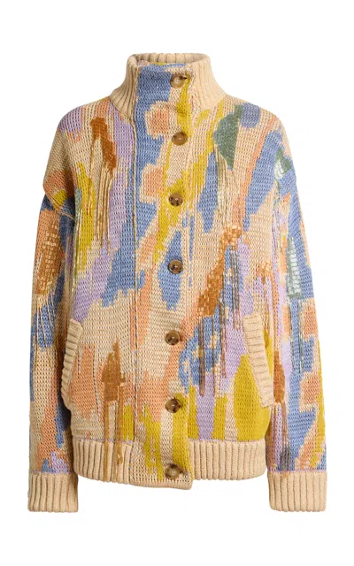 Etro Patterned Knit Cotton-blend Sweater Jacket In Multi