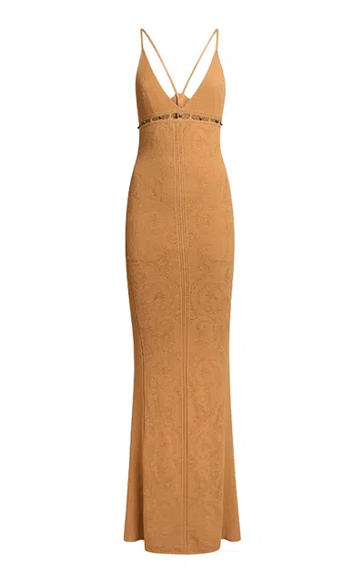 Etro Patterned Knit Maxi Dress In Brown