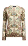 Etro Patterned Knit Silk-cashmere Cardigan In White