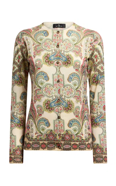 Etro Patterned Knit Silk-cashmere Cardigan In White