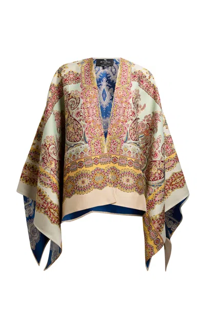 Etro Patterned Leather Cape In Brown