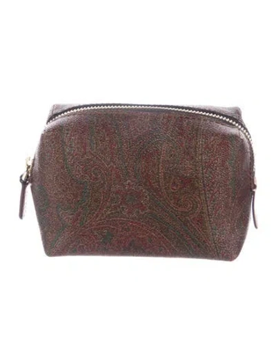 Pre-owned Etro Patterned Leather Cosmetic Bag W/tags In Brown