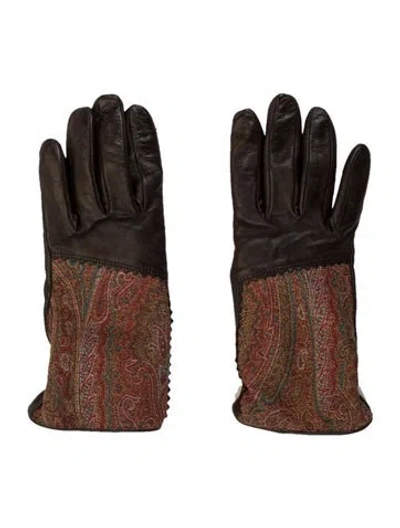 Pre-owned Etro Patterned Leather Gloves In Brown