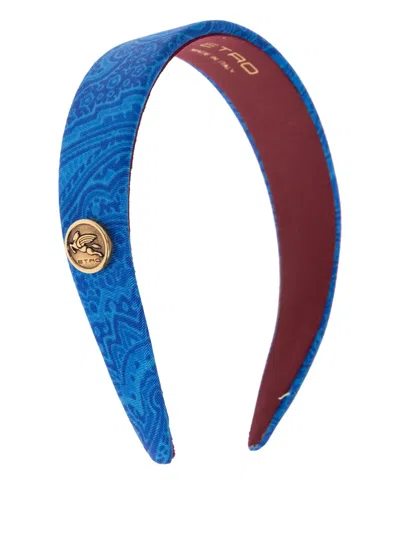 Etro Patterned Logo-plaque Headband In Blue