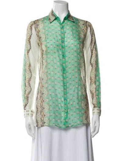 Pre-owned Etro Patterned Long Sleeve Blouse In Blue