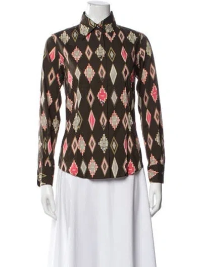 Pre-owned Etro Patterned Long Sleeve Blouse In Brown