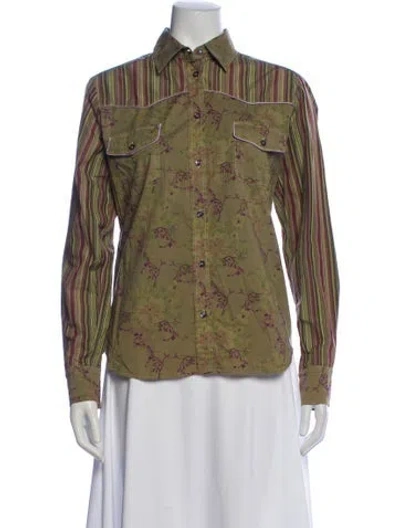 Pre-owned Etro Patterned Long Sleeve Blouse In Green