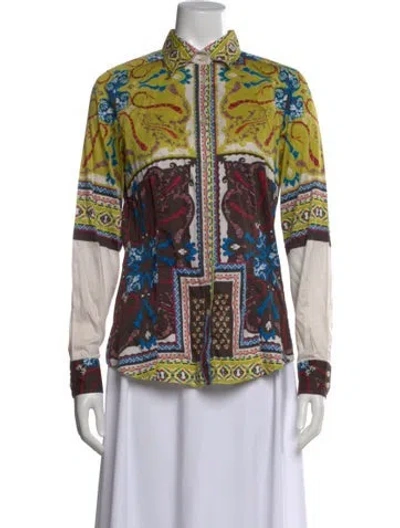 Pre-owned Etro Patterned Long Sleeve Blouse In Green