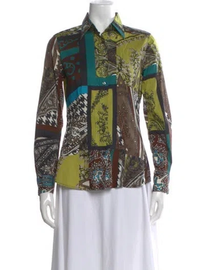 Pre-owned Etro Patterned Long Sleeve Blouse In Green