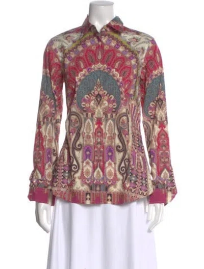 Pre-owned Etro Patterned Long Sleeve Blouse In Pink