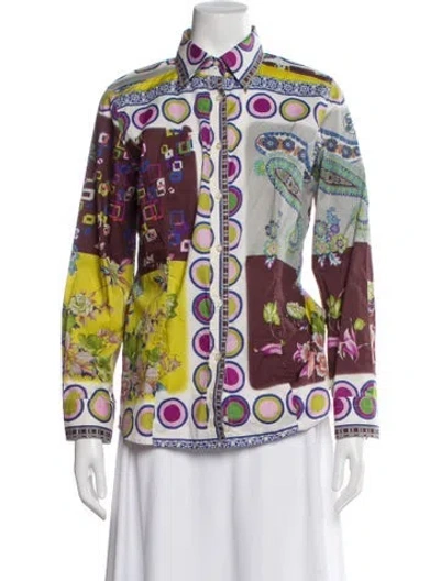 Pre-owned Etro Patterned Long Sleeve Blouse In Purple