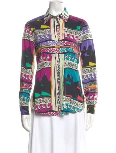 Pre-owned Etro Patterned Long Sleeve Blouse In Purple