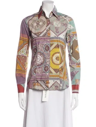 Pre-owned Etro Patterned Long Sleeve Blouse In Purple