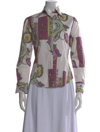 Pre-owned Etro Patterned Long Sleeve Blouse In Purple