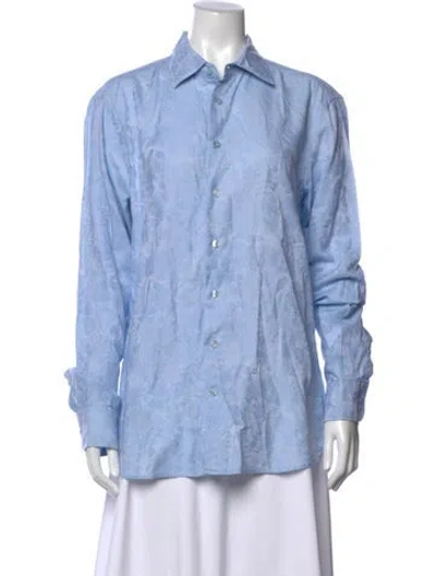 Pre-owned Etro Patterned Long Sleeve Button-up Top In Blue