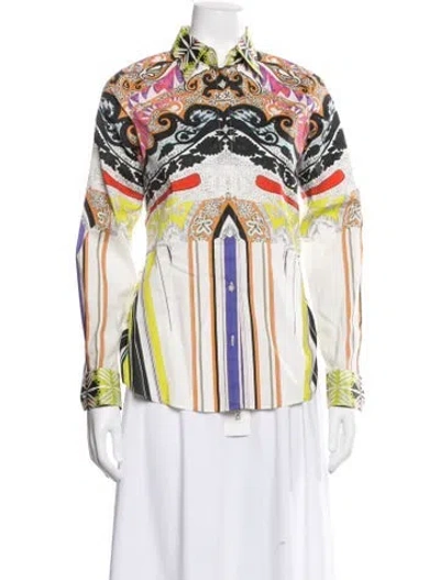 Pre-owned Etro Patterned Long Sleeve Button-up Top In White