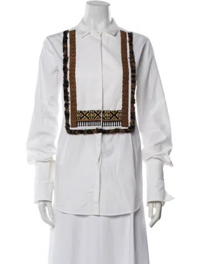 Pre-owned Etro Patterned Long Sleeve Button-up Top In White