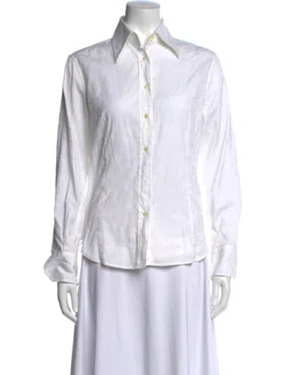 Pre-owned Etro Patterned Long Sleeve Button-up Top In White