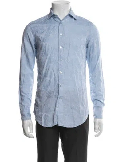 Pre-owned Etro Patterned Long Sleeve Dress Shirt In Blue