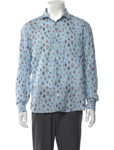 Pre-owned Etro Patterned Long Sleeve Dress Shirt In Blue