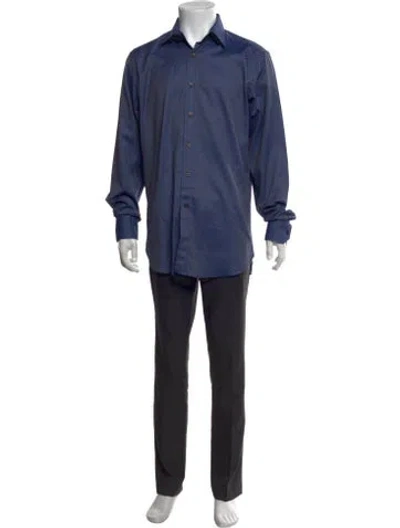 Pre-owned Etro Patterned Long Sleeve Dress Shirt In Blue