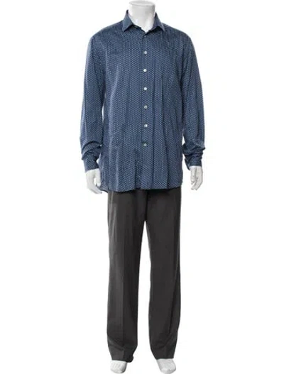 Pre-owned Etro Patterned Long Sleeve Dress Shirt In Blue