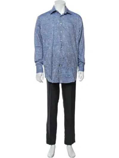 Pre-owned Etro Patterned Long Sleeve Dress Shirt In Blue