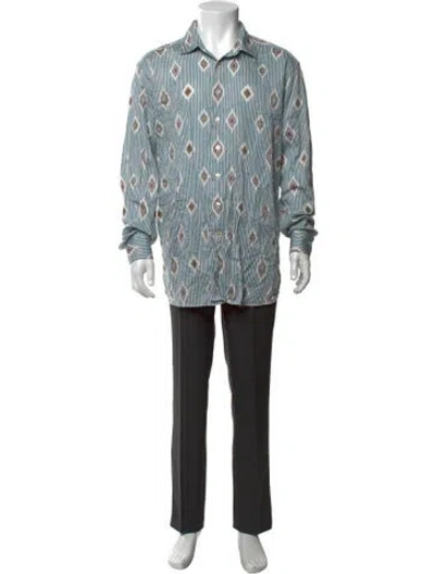 Pre-owned Etro Patterned Long Sleeve Dress Shirt In Blue