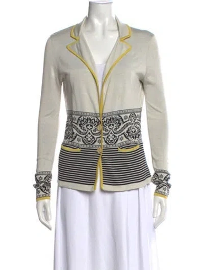 Pre-owned Etro Patterned Open Front Sweater In White