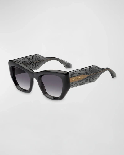 Etro Patterned Plastic Cat-eye Sunglasses In 0kb7 Grey 9o