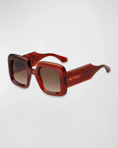 Etro Patterned Plastic Square Sunglasses In 02lf Brick Ha