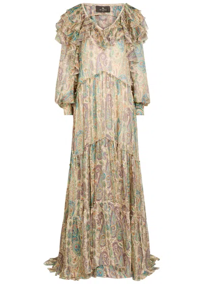 Etro Patterned Ruffled Silk Maxi Dress In Multi