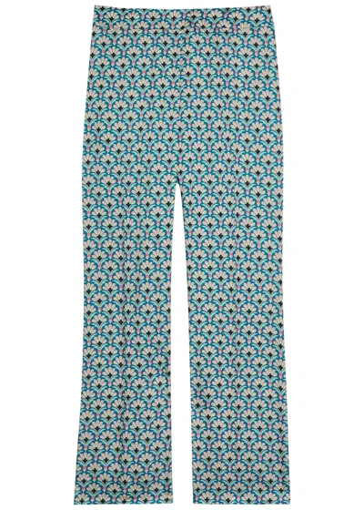 Etro Patterned Satin Straight-leg Trousers In Blue
