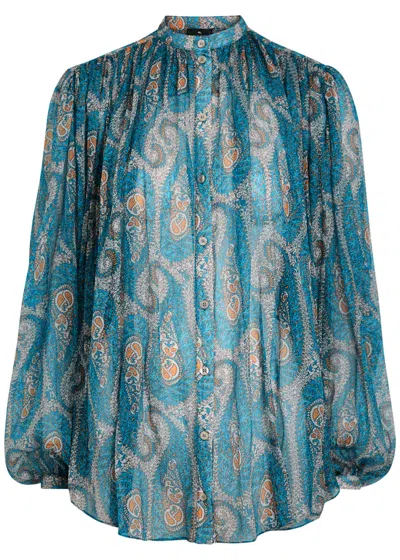 Etro Patterned Silk Blouse In Blue