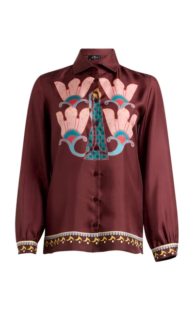Etro Patterned Silk Button-up Shirt In Burgundy