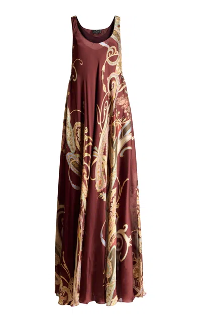 Etro Patterned Silk Maxi Dress In Burgundy