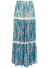 Etro Patterned Silk Maxi Skirt In Blue