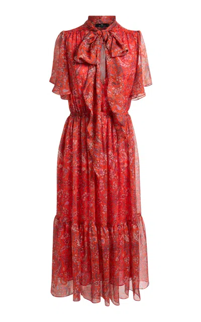 Etro Patterned Silk Midi Dress In Red