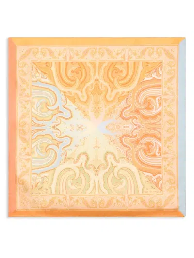 Etro Patterned Silk Pocket Square In Orange