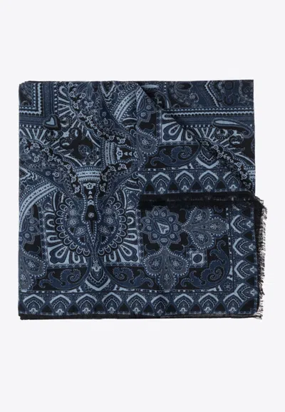 Etro Patterned Silk Scarf In Navy