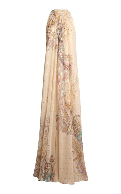 Etro Patterned Silk-blend Maxi Dress In Orange