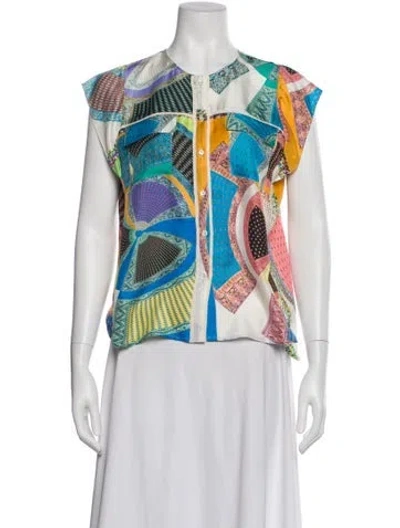 Pre-owned Etro Patterned Sleeveless Blouse In White