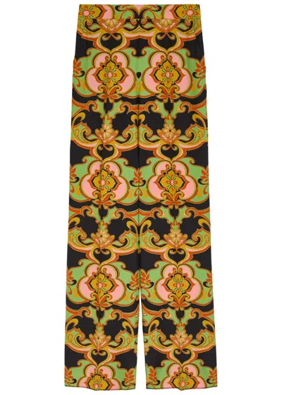 Etro Patterned Straight-leg Silk Trousers In Brown