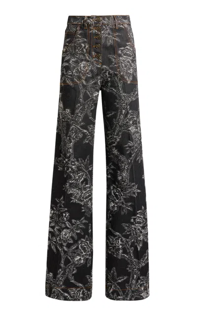 Etro Patterned Stretch-denim Flared Jeans In Black