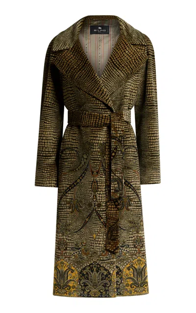 Etro Patterned Stretch-cotton Coat In Green