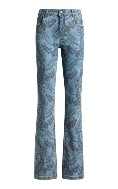 Etro Patterned Stretch-denim Bootcut Jeans In Red