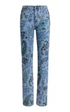 Etro Patterned Stretch-denim Straight-leg Jeans In Blue