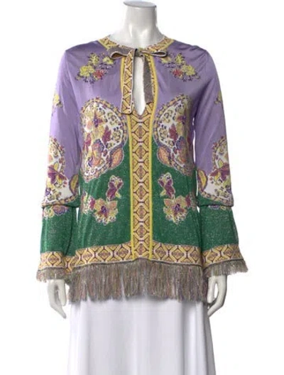 Pre-owned Etro Patterned Tie Neck Sweater In Purple