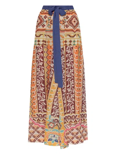 Etro Patterned Tie-waist Trousers In Orange